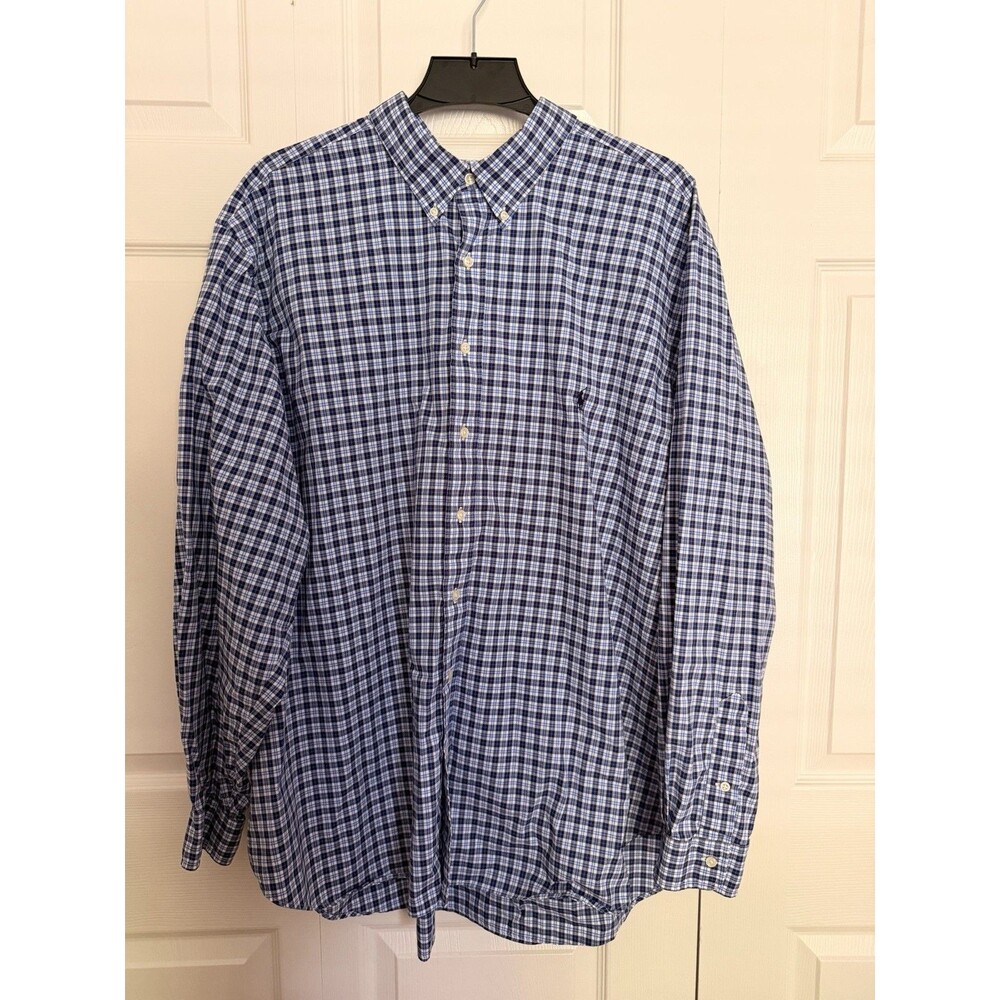 Ralph Lauren Men’s 3XB Big Plaid Shirt 100% Cotton Blue White Classic Fit